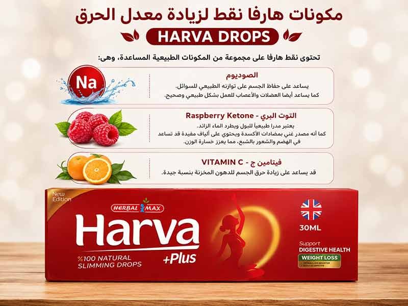 مكونات هارفا بلس نقط للتخسيس مع كيتونات التوت وفيتامين سي والصوديوم